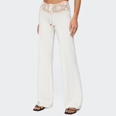 Lace Trim Wide Leg Flared Pants