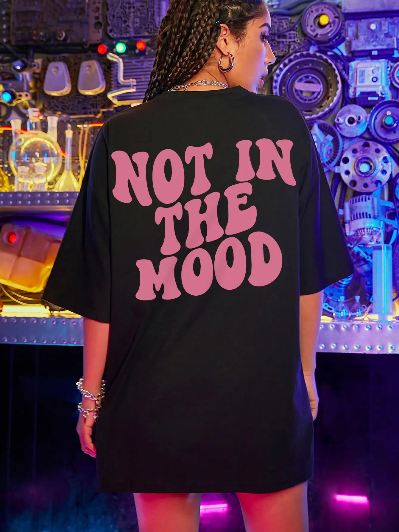 Not In The Mood Letter Print Cotton O-Neck Tshirt