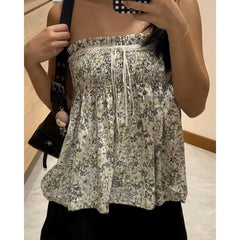 Smocked Flower Print Babydoll Tube Top