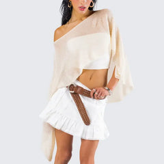 Irregular Knitted Sheer Poncho Cover-ups Crop Top