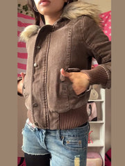 Faux Fur Hooded Snap Button Short Jacket
