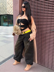 Black Halter Beaded Cut Out Crop Top