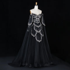 Off-Shoulder Tulle Sequin Flower Petal Embroidered Gown