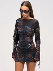 Black Animal Print Long Sleeve Bodycon Mini Dress Free From Label