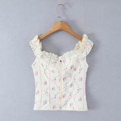 White Floral Embroidery Lace Slash Shoulder Crop Top