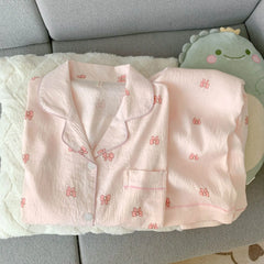 Pink Bow Print Lounge Wear Pj Set