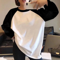Black N White Two Tone Long Sleeve O-neck Top