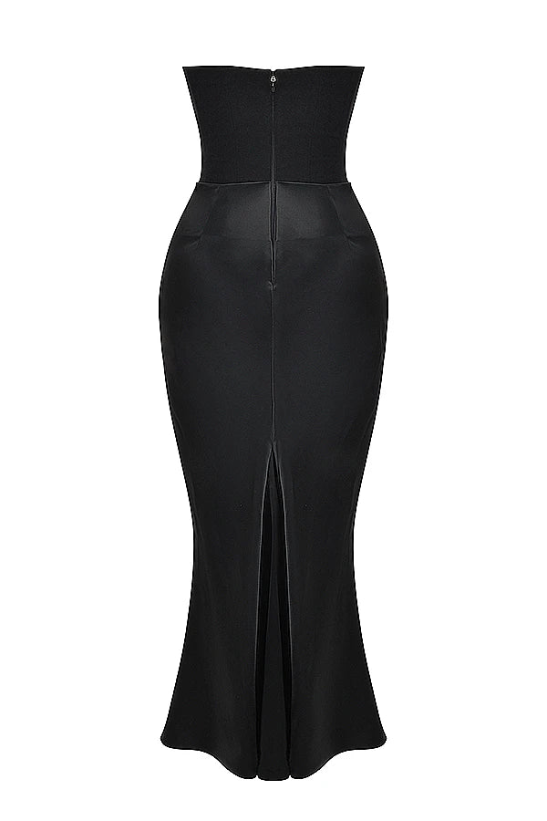 Black Corset Tube Satin Maxi Dress