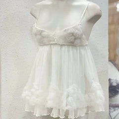 Rose Embroidery Sheer Mini Nightdress