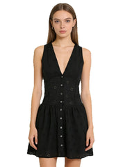 Black V-neck Embroidery Mini Dress