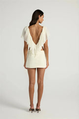 Ruffled V-Neck Crop Top And Mini Skirt Set