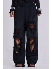 Black  Distressed Wide Sweatpants