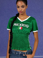 Green Ruched Mexico Jersey Top