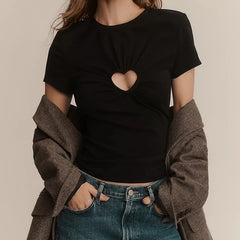 Short Sleeve Heart Cut Out Crop Top