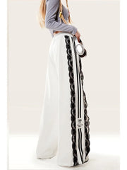 Lace Stripe Pants Wide Leg Trousers