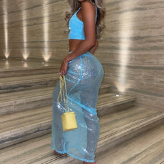 Sequined Sheer Maxi Skirt