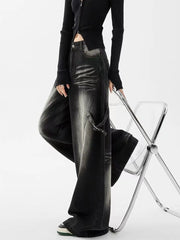 Washed Wide Leg Denim Trousers