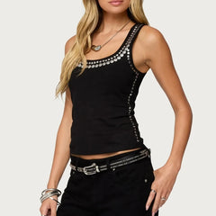 Black Studded Silver Rivet Tank Top