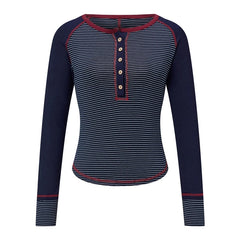 Striped Ribbed Knit Long Sleeve Button Down Top