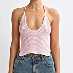 Knitted Backless Halterneck Crop Top