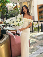3d Flower Off Shoulder Long Dress