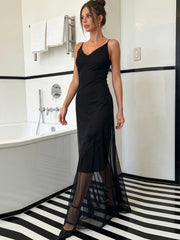 Black Butterfly Decoration Mesh Midi Dress