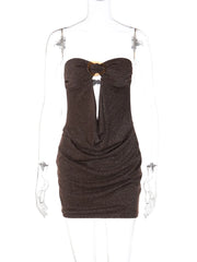 Brown Sequin Cut-Out Strapless Mini Dress