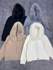 Fluffy Zipper Hoddie Knit Cardigan