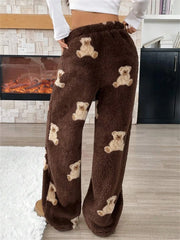 Bear Print Plush Sweatpants