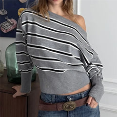 Striped Off-Shoulder Knit Jumper