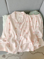 Pink Bow Print Lounge Wear Pj Set
