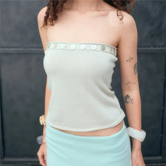 Ribbed Shell Buttons Trim Tube Top