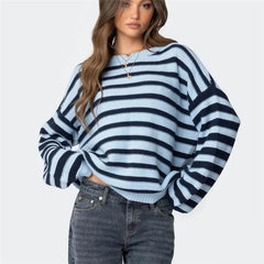 Striped Knit Crew Neck Pullover