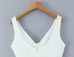 White Embroidery Corset Boning V-neck Mini Dress