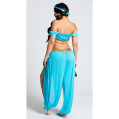“Aladdin-inspired two-piece Jasmine Halloween outfit for women”