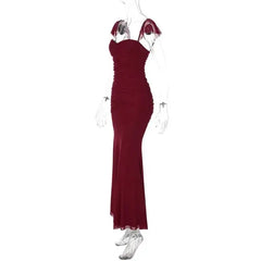 Mesh Sleeveless Ruched Maxi Dress