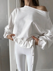Off Shoulder Drawstring Hem Sweatshirt