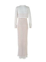 White Lace Mesh Layered Long Sleeve Maxi Dress Free From Label