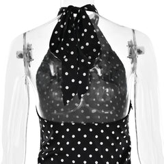 Satin Polka Dot Halter Tie-Up Mini Dress