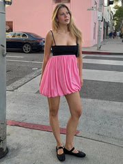 Puff Hem Strappy Mini Dress