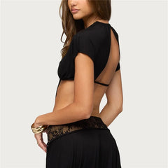 Black Open Back Cutout Crop Top