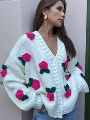 Rose Knit Embroidered Sweater Cardigan