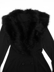 Black Faux Fur Collar Long Sleeve Mini Dress