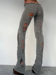 Knit Irregular Ripped Pants