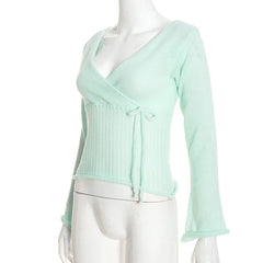 Long Sleeve Knitted Wrap Tie Up Multi Way Top