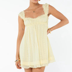 Jacquard Eyelet Ruffle Hem Babydoll Mini Dress