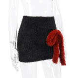 Black Fuzzy Bow Mini Skirt