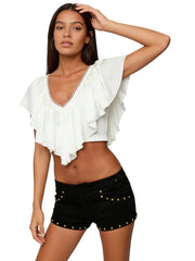 Ruffled V-Neck Crop Top