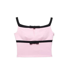Pink crop top with black accents