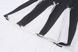 Black Long Sleeve White Frill Patchwork Bow Mini Dress
